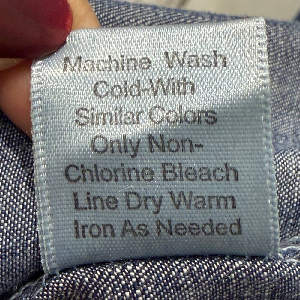 Standards & Practices Chambray Wrap Dress Women’s Size Medium Blue Bell Sleeve - Picture 15 of 15